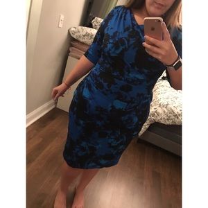 Blue floral dress.